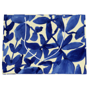 Blue and White Abstract Leave Print Large Gift Bag