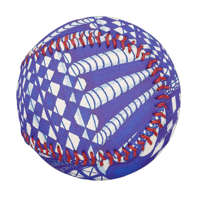 Blue and White Abstract Line Art Baseballs (Back Left)