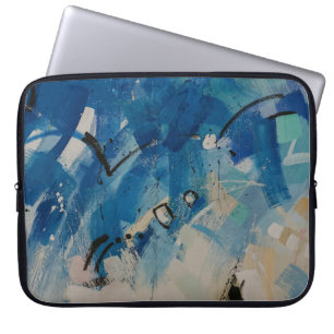 Blue and white abstract painting laptop sleeve