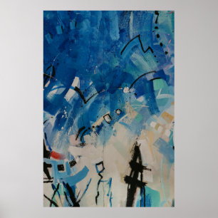 Blue and white abstract painting poster