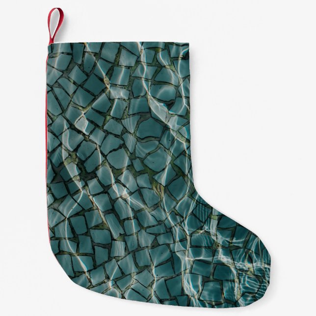 Blue and white abstract painting small christmas stocking (Front)