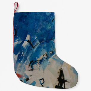 Blue and white abstract painting small christmas stocking