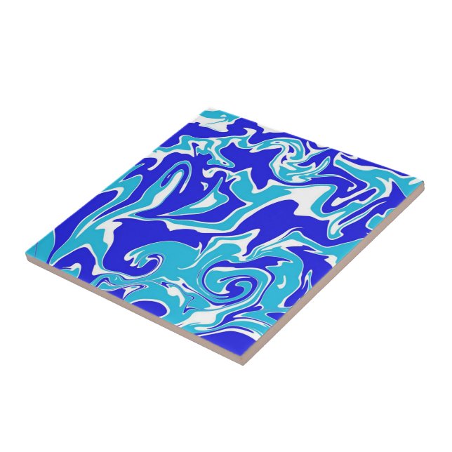 Blue and White Abstract Swirls Marble Pattern  Tile (Side)