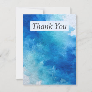 Blue and White Abstract Watercolor Thank You Card