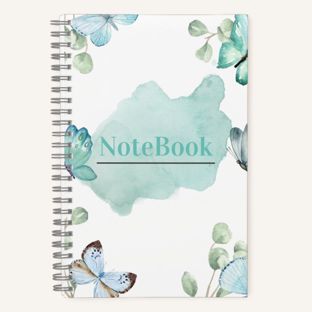 Blue and White Aesthetic Butterfly 5.5" x 8.5" Notebook (Front)