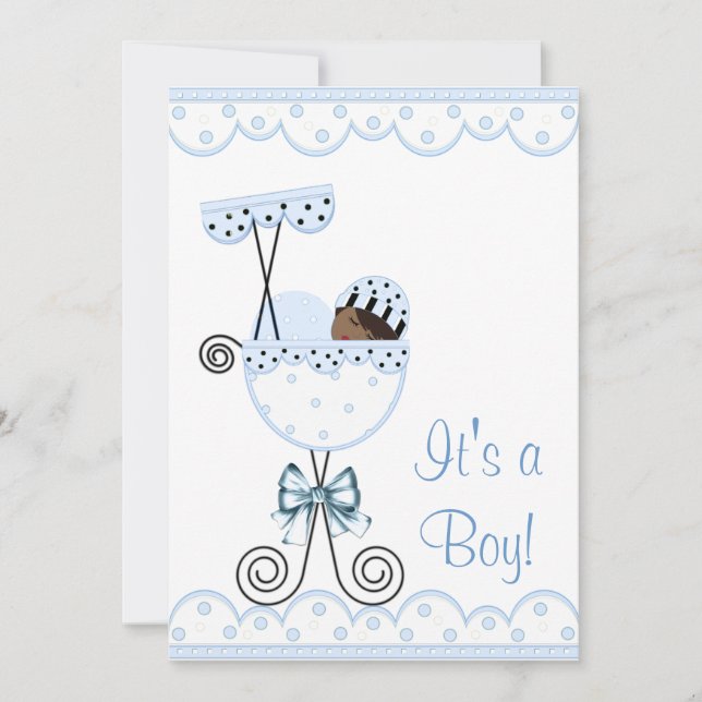 Blue and White African American Baby Boy Shower Invitation (Front)