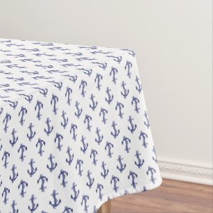Blue and white allover anchor pattern tablecloth