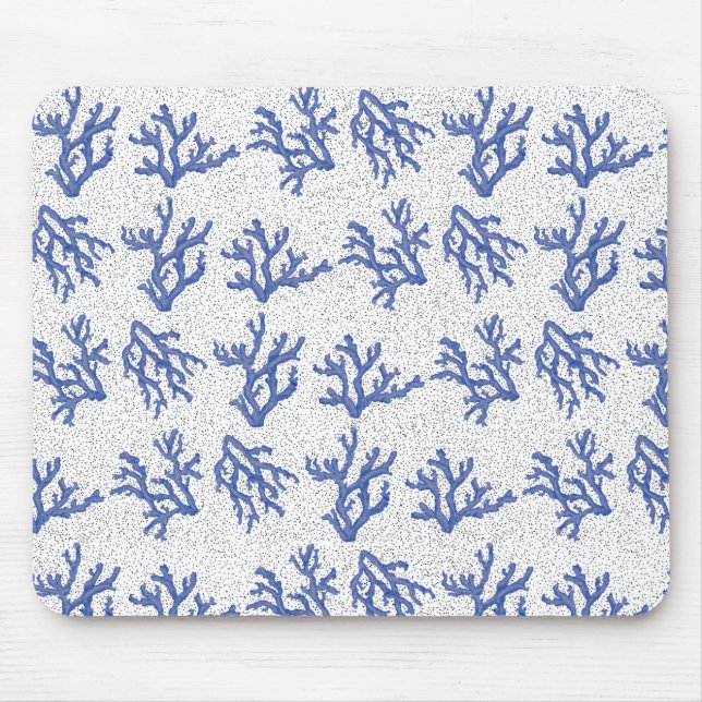 Blue and white allover sea coral mouse mat (Front)
