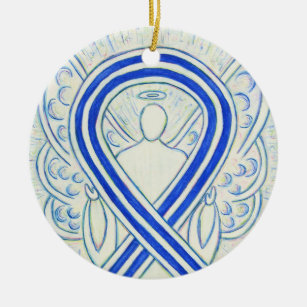 Blue and White ALS Awareness Ribbon Angel Ornament