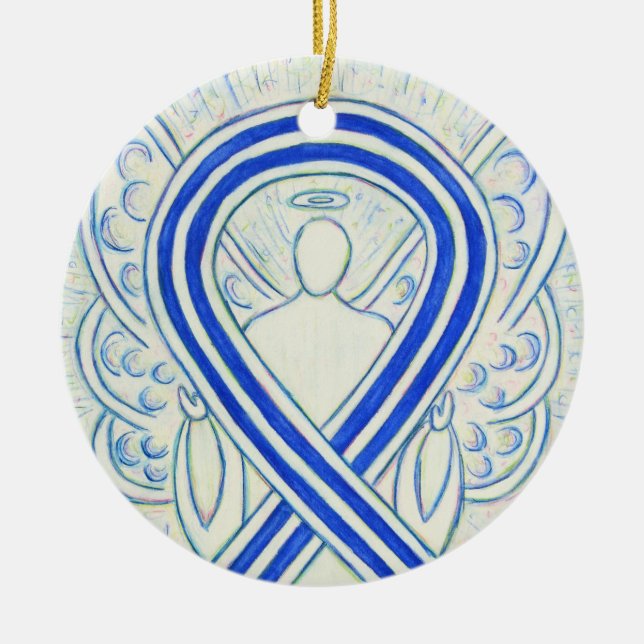 Blue and White ALS Awareness Ribbon Angel Ornament (Front)