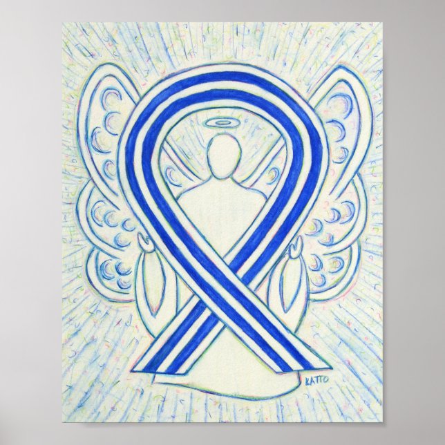 Blue and White ALS Awareness Ribbon Angel Poster (Front)