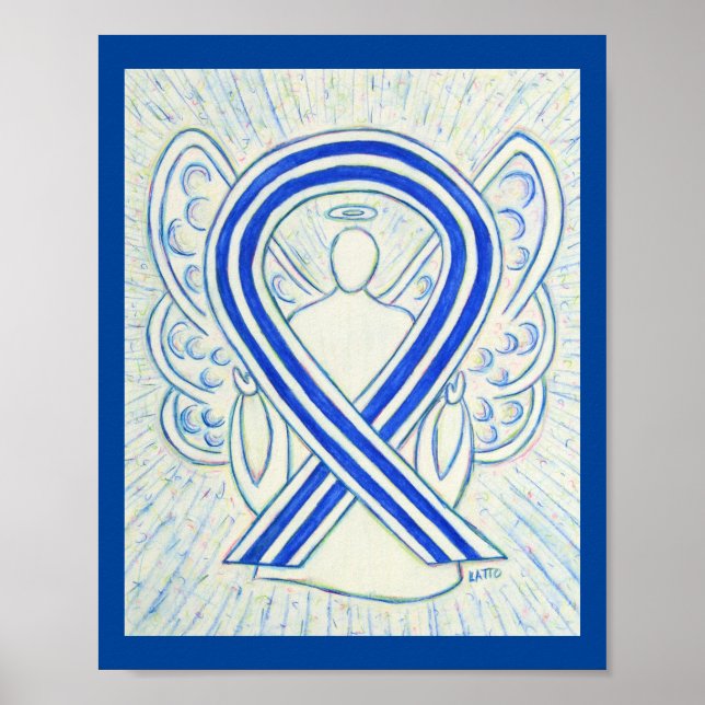 Blue and White ALS Awareness Ribbon Angel Poster (Front)