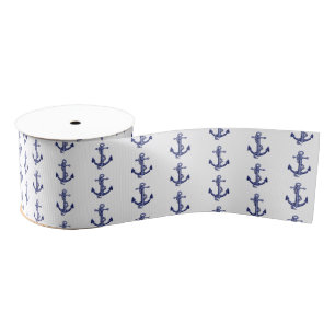 Blue and white anchor grosgrain ribbon