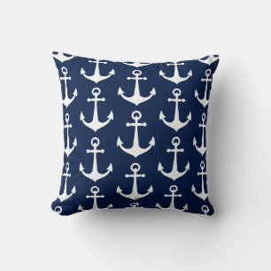Blue and White Anchor Pattern Nautical Boat Pool Cushion