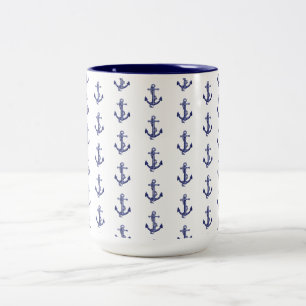 Blue and white anchor Two-Tone coffee mug