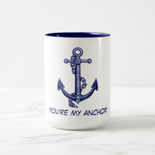 Blue and white anchor Two-Tone coffee mug