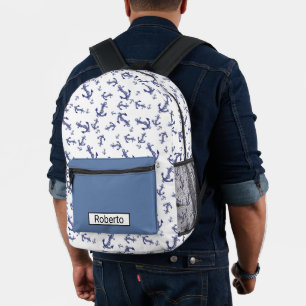 Blue and white anchors printed backpack