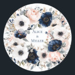 Blue and White Anemones Floral Wedding Classic Round Sticker<br><div class="desc">Blue and White Anemones Floral Wedding</div>