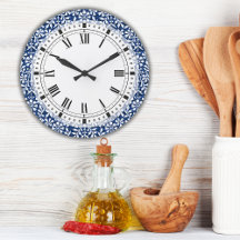 Blue and White Arts and Crafts Large Clock