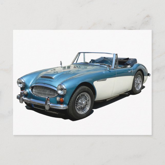 Blue and white Austin Healey 3000 Sports Car Postcard (Front)