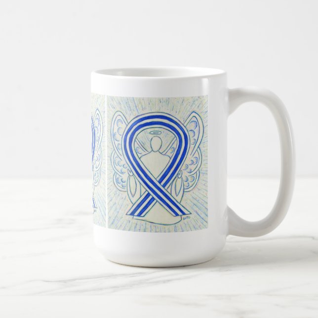 Blue and White Awareness Ribbon Angel Art Mug (Right)