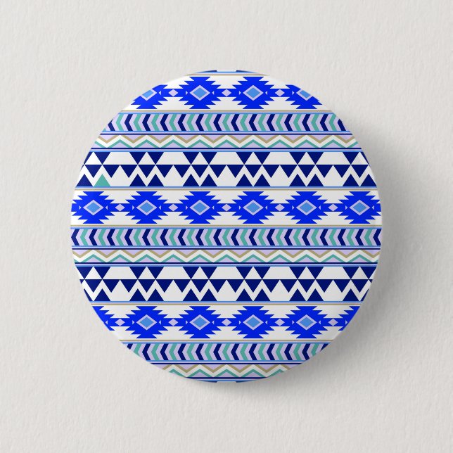 Blue and White Aztec Stripe Pattern 6 Cm Round Badge (Front)