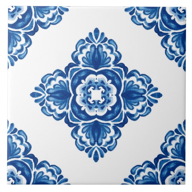 Blue and White Azulejo Decorative Tile (Front)