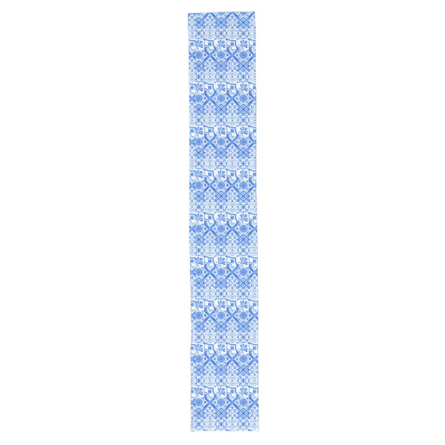Blue and White Azulejo Spanish Azul Pattern  Long Table Runner (Front)