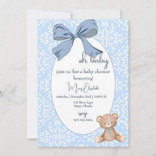 Blue and White Baby boy Shower Toile Invitation