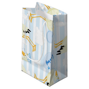 Blue and White Baby boy stork Small Gift Bag