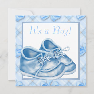 Blue and White Baby Shoes Boy Shower Invitation