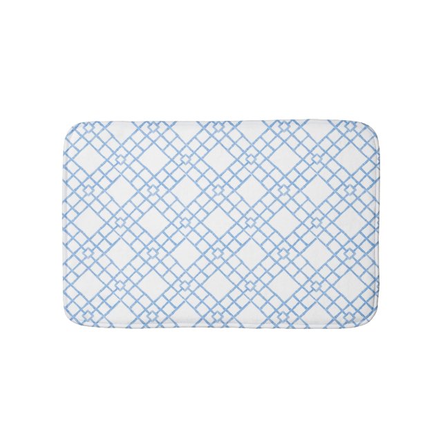 Blue and White Bamboo Lattice  Bath Mat (Front)