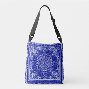 blue and white bandanna design crossbody bag