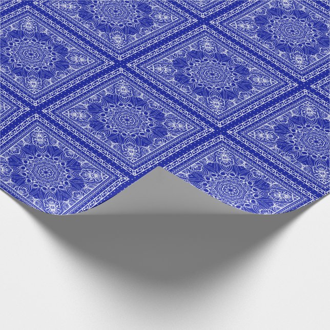 blue and white bandanna pattern wrapping paper (Corner)