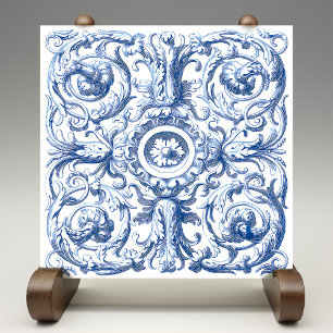 Blue and White Baroque Acanthus Tile
