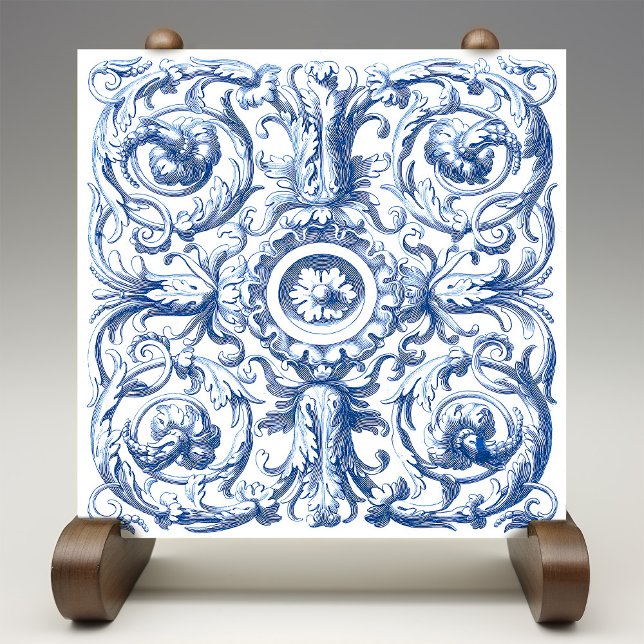 Blue and White Baroque Acanthus Tile (Creator Uploaded)