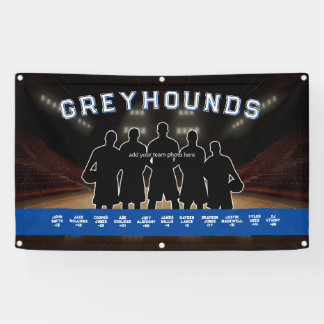 Blue and White Basketball Banner Sports Team