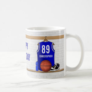 Blue and White Basketball Jersey Birthday Coffee Mug