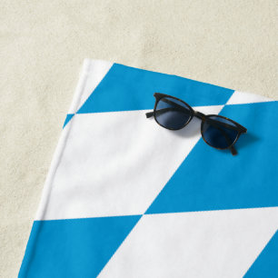 Blue and White Bavaria Diamond Flag Pattern Beach Towel