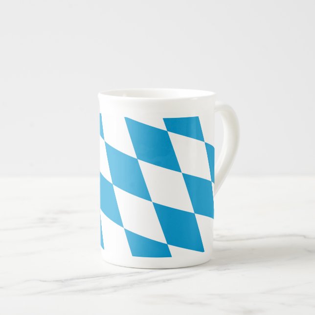 Blue and White Bavaria Diamond Flag Pattern Bone China Mug (Front Right)