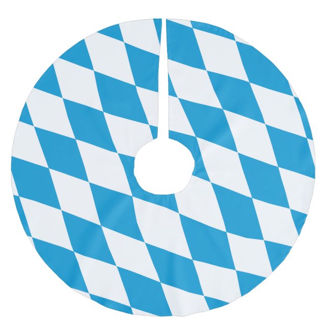 Blue and White Bavaria Diamond Flag Pattern Brushed Polyester Tree Skirt (Front)