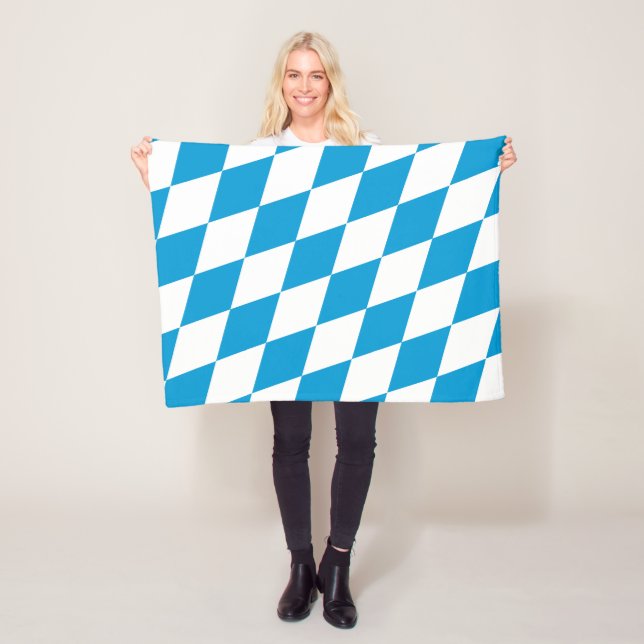 Blue and White Bavaria Diamond Flag Pattern Fleece Blanket (In Situ)