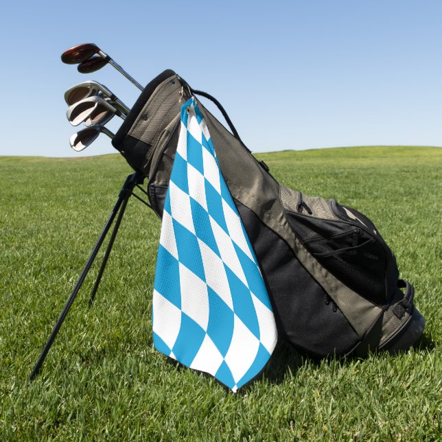 Blue and White Bavaria Diamond Flag Pattern Golf Towel (Green)