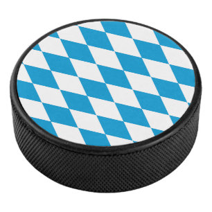 Blue and White Bavaria Diamond Flag Pattern Hockey Puck