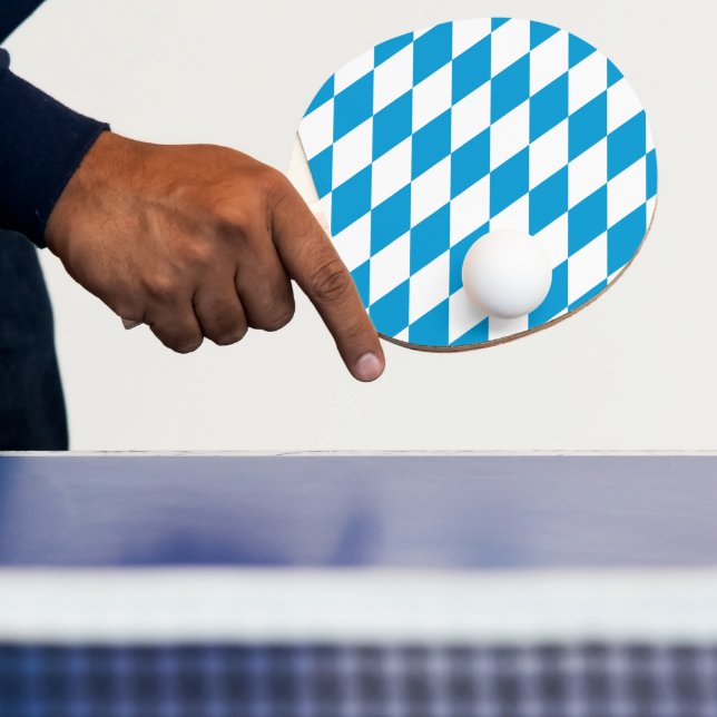 Blue and White Bavaria Diamond Flag Pattern Ping Pong Paddle (Insitu)