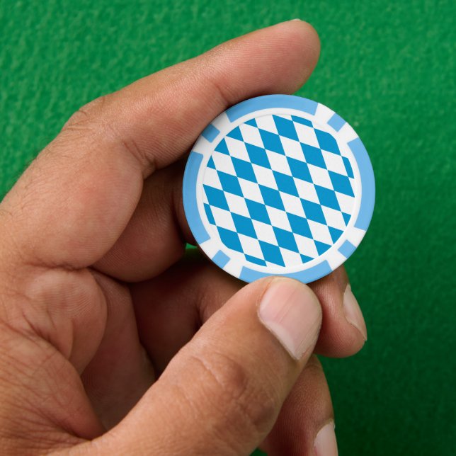 Blue and White Bavaria Diamond Flag Pattern Poker Chips (Hand)