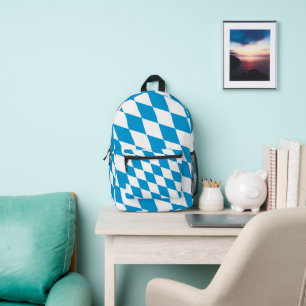Blue and White Bavaria Diamond Flag Pattern Printed Backpack