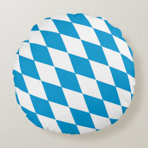 Blue and White Bavaria Diamond Flag Pattern Round Cushion
