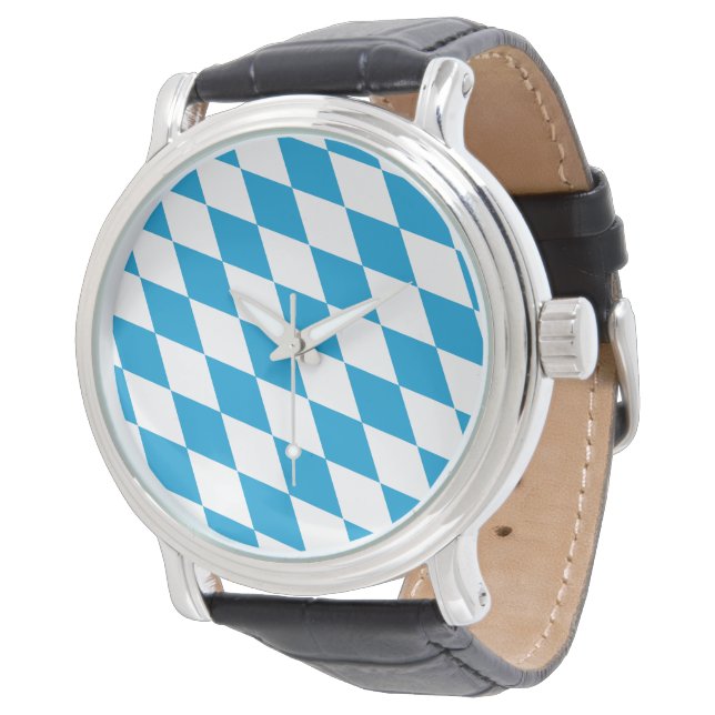 Blue and White Bavaria Diamond Flag Pattern Watch (Angled)