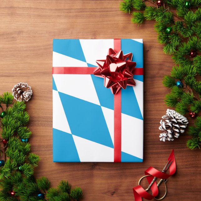 Blue and White Bavaria Diamond Flag Pattern Wrapping Paper (Holiday Gift)